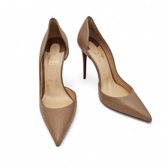 Christian Louboutin Iriza 100 High Heel Pump Nude Tan Leather Size 40 US 10 - Picture 1 of 14